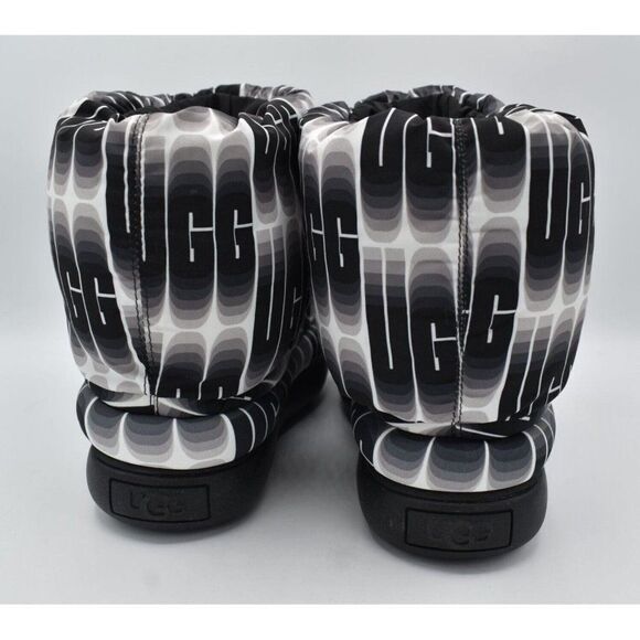 UGG Womens Size 7 Classic Maxi Black White Wave UGGPlush Wool Blend Short Boots - Picture 7 of 13